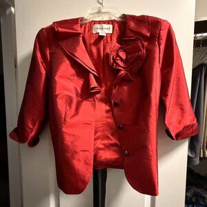 Victor Costa Red evening jacket with flower on lapel